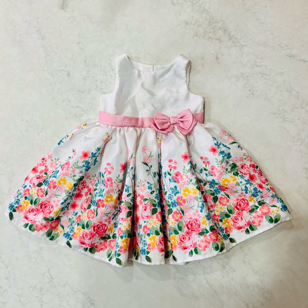 Floral Kids Dress with Pink Bow